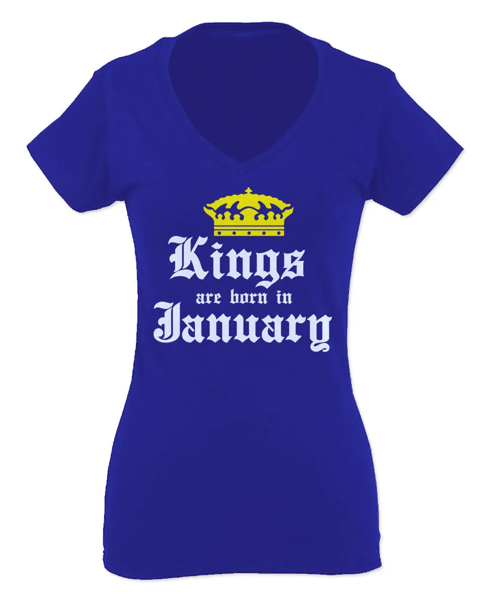 The Best Birthday Gift Kings are Born in January For Women V neck fitted T Shirt