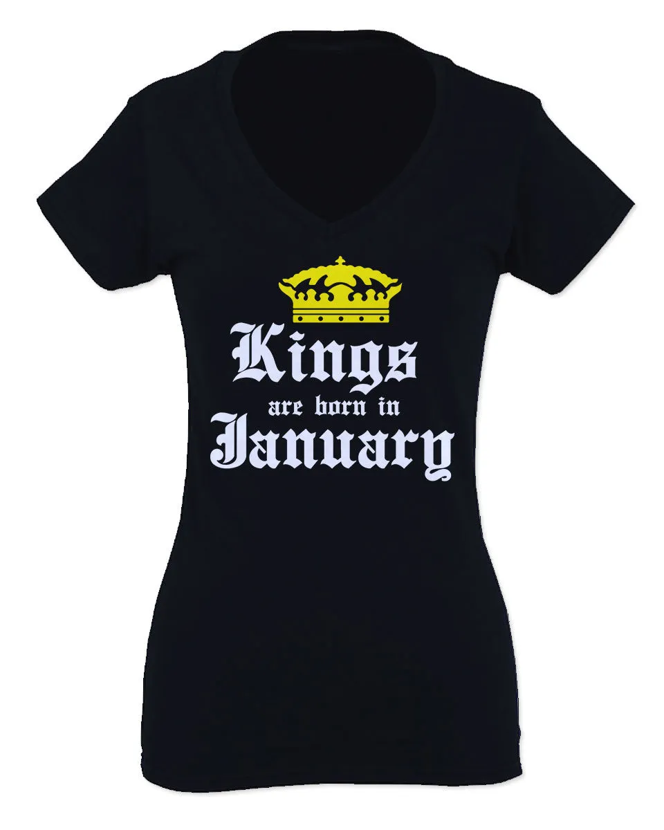 The Best Birthday Gift Kings are Born in January For Women V neck fitted T Shirt