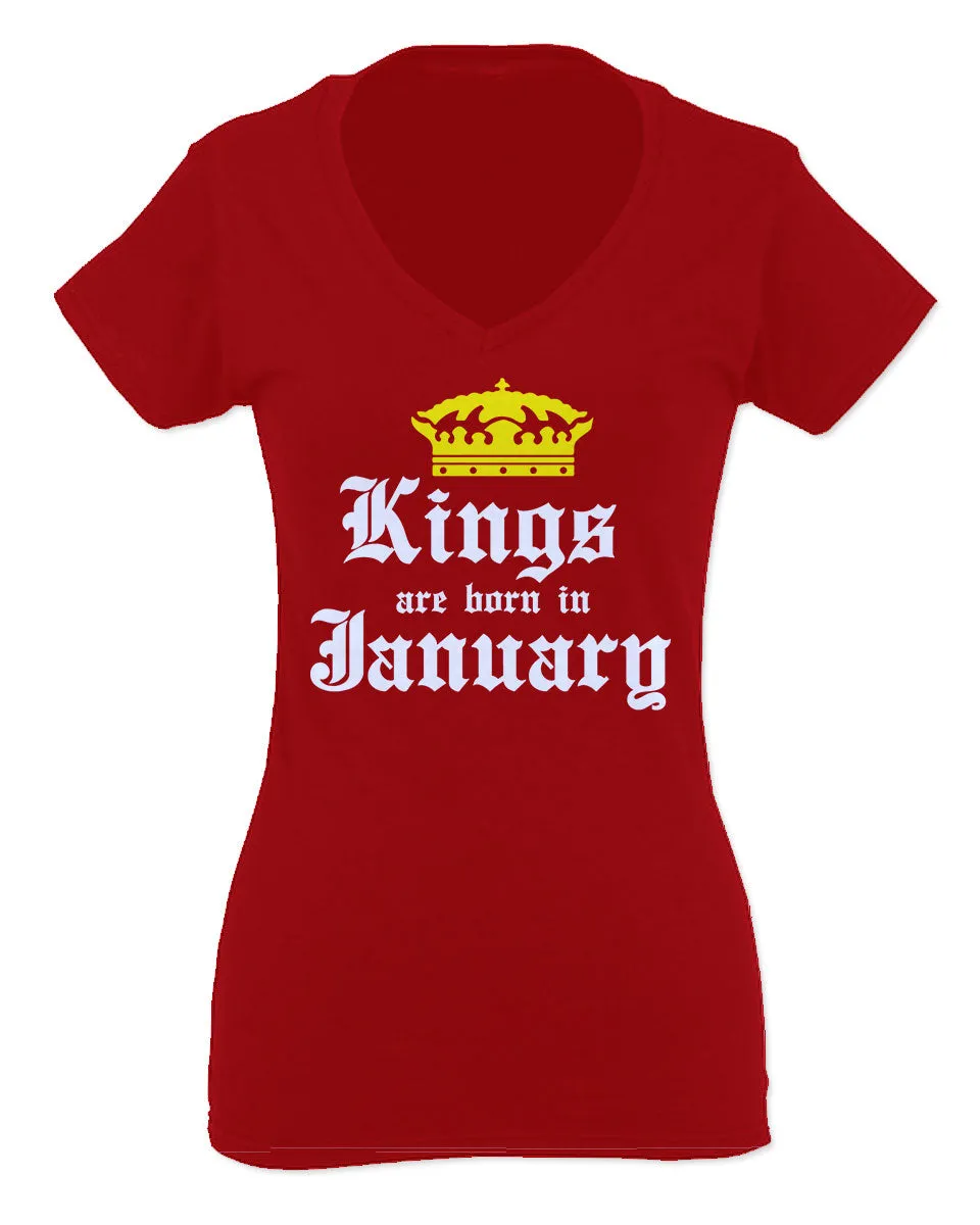 The Best Birthday Gift Kings are Born in January For Women V neck fitted T Shirt