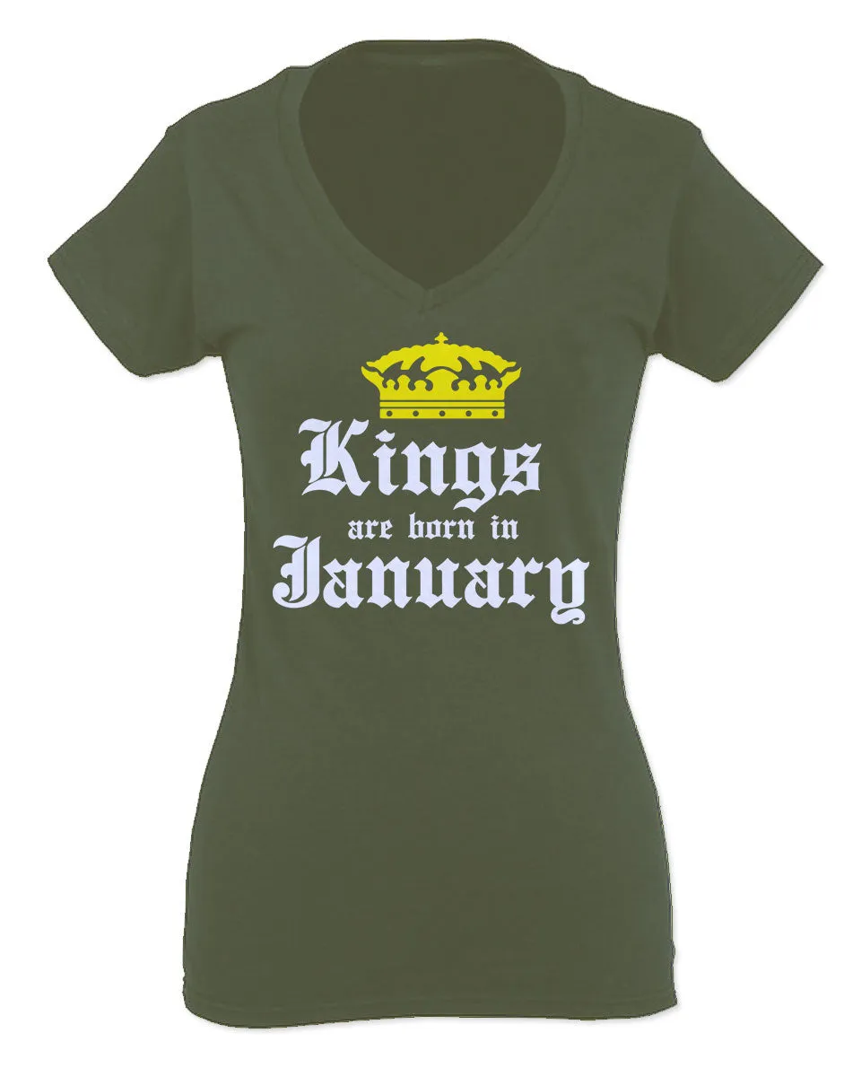 The Best Birthday Gift Kings are Born in January For Women V neck fitted T Shirt