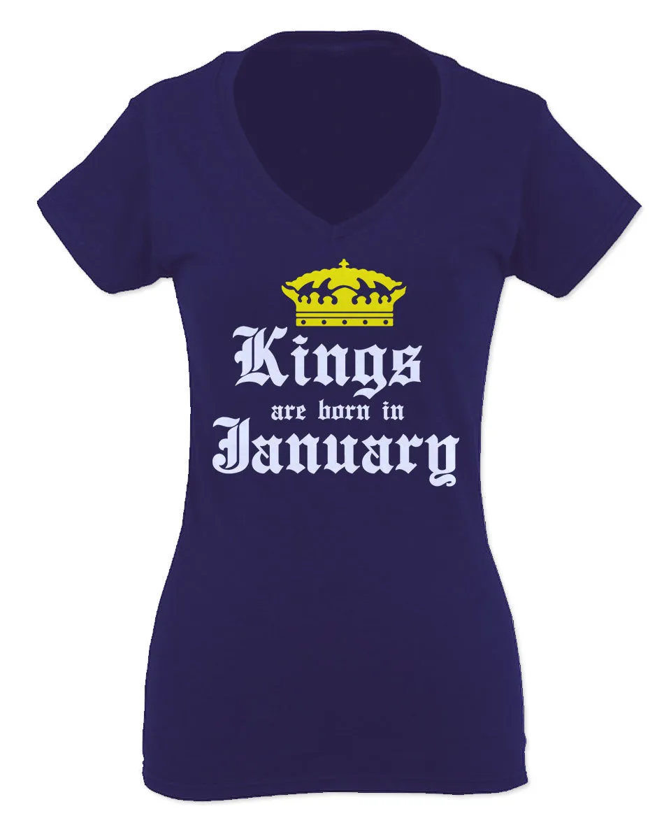 The Best Birthday Gift Kings are Born in January For Women V neck fitted T Shirt
