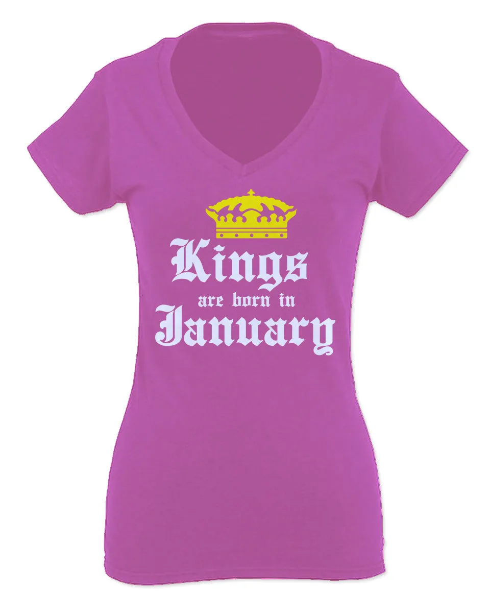 The Best Birthday Gift Kings are Born in January For Women V neck fitted T Shirt