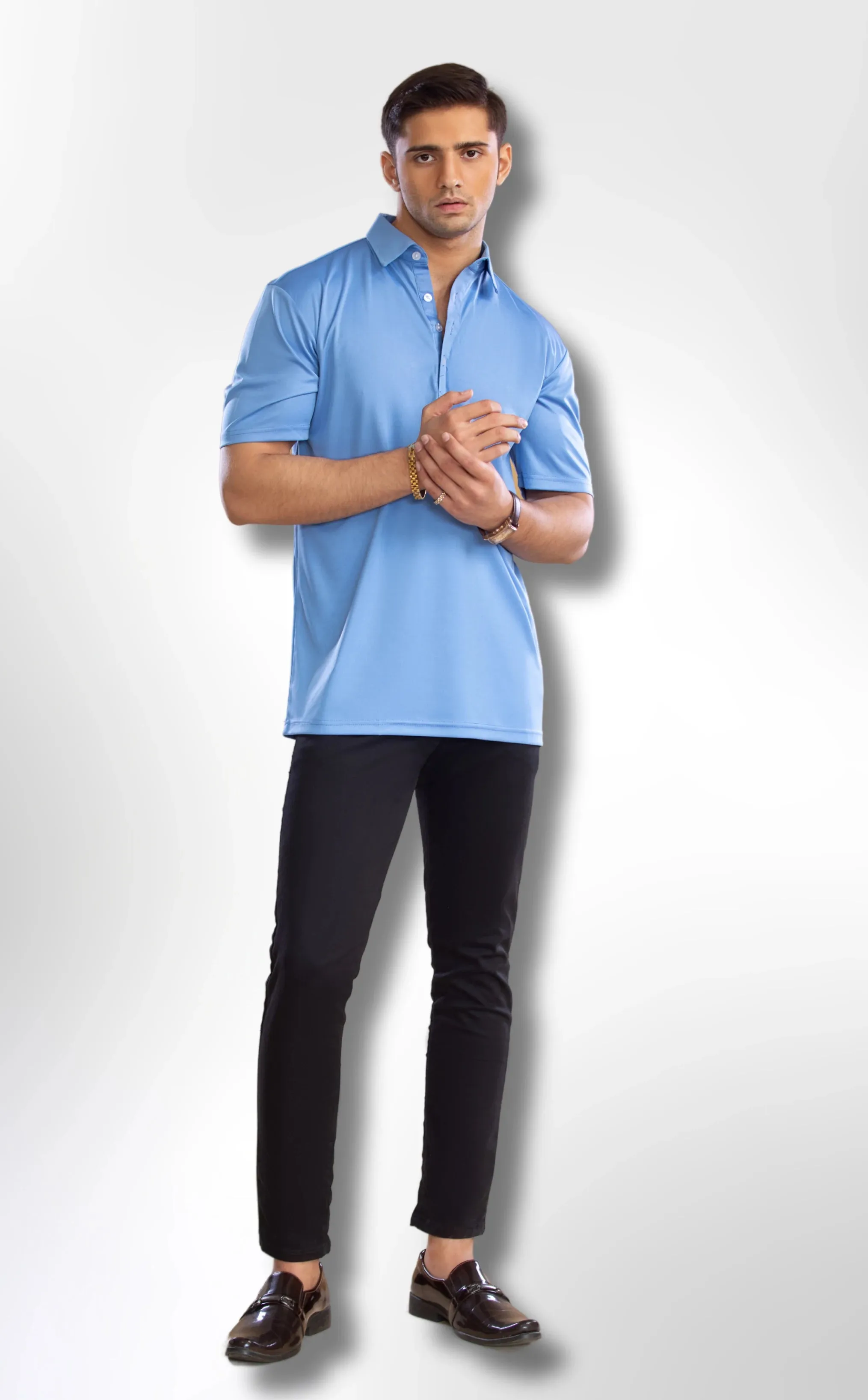 The Dressy Polo Oxford Spread Collar French Blue