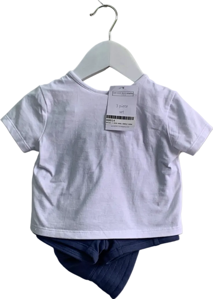 The Little White Company White Baby 3 Piece T-shirt, Shorts & Hat Set 3-6 Months