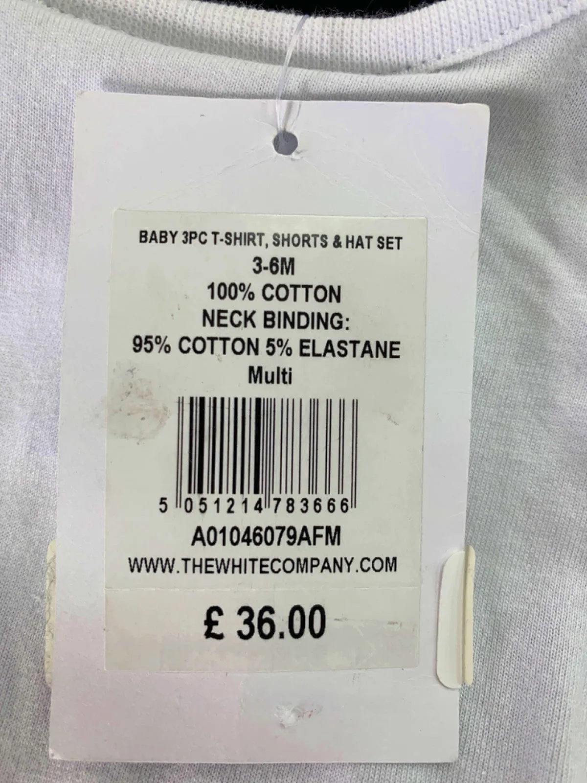 The Little White Company White Baby 3 Piece T-shirt, Shorts & Hat Set 3-6 Months