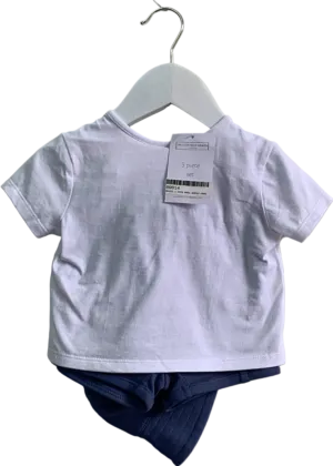 The Little White Company White Baby 3 Piece T-shirt, Shorts & Hat Set 3-6 Months