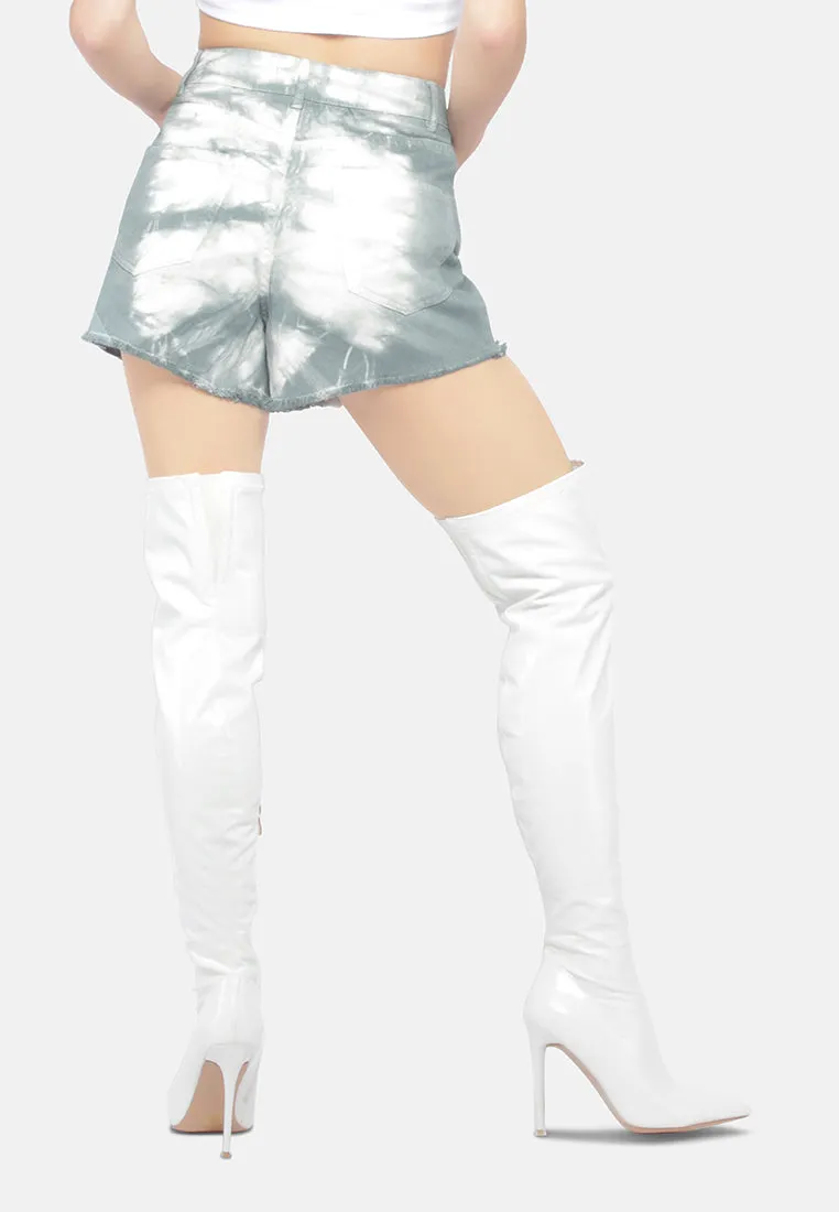 Tie Dye Raw Hem Denim Shorts