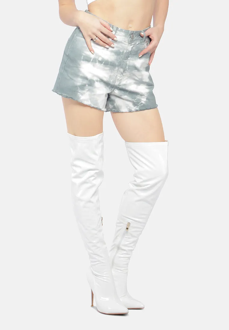 Tie Dye Raw Hem Denim Shorts