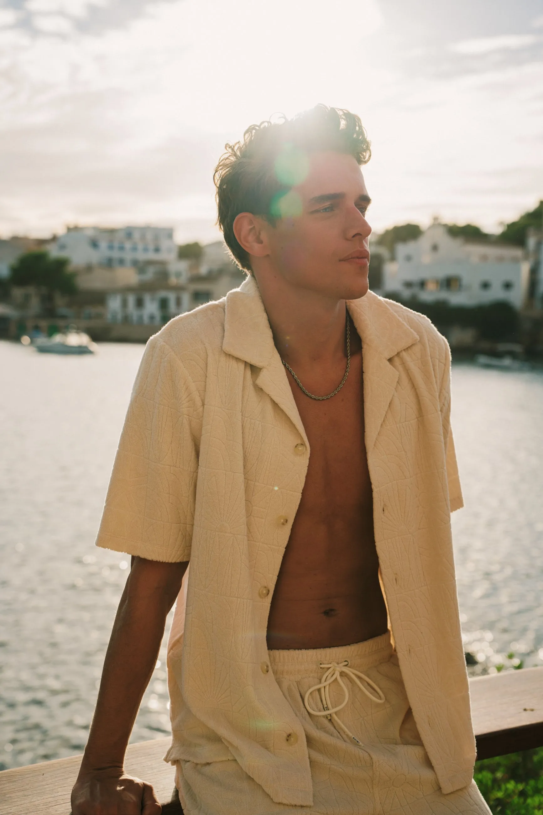 TONY toweling shorts geo sun | beige