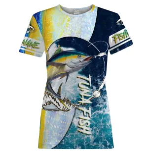 Tuna fishing Saltwater Fish ocean blue camo UV protection UPF 30  fishing t shirts for women NPQ75