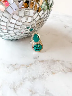 Two High Turquoise Silver Statement Ring Size 10