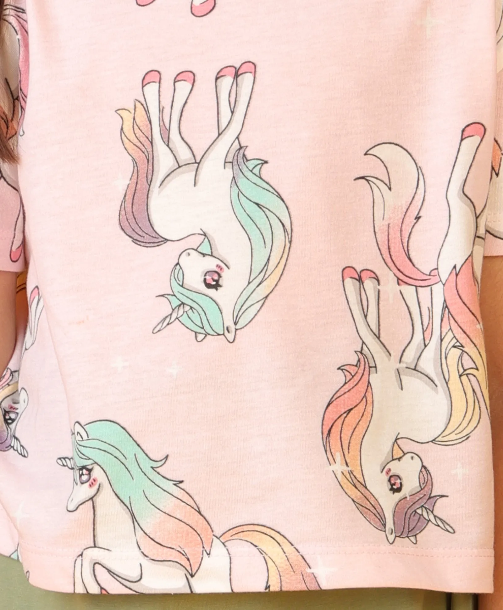 UNICORN STAR OLIVE GIRLS SUMMER SKIRT SET - PINK/OLIVE