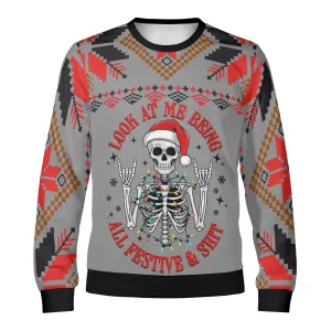Unisex Gothic Look At Me Typographical Art Ugly Christmas Sweatshirt