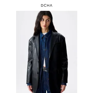 Unisex Two-Button Faux Leather Blazer
