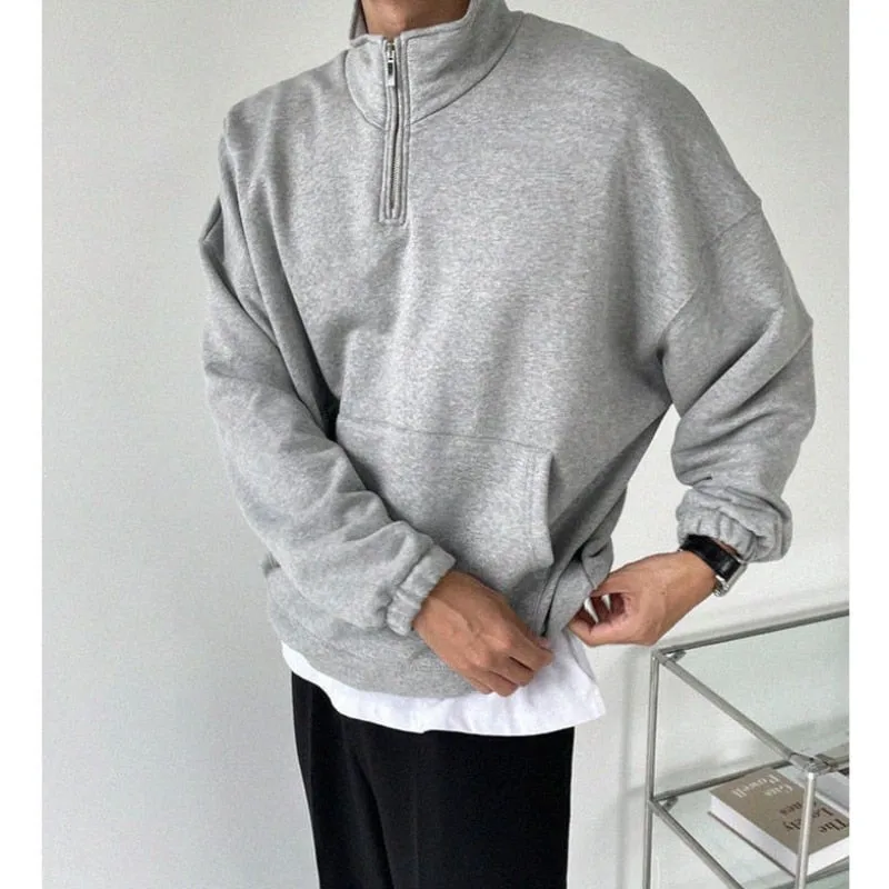 Urbaner Reißverschluss-Chic - Modisches Herren-Sweatshirt in Übergröße