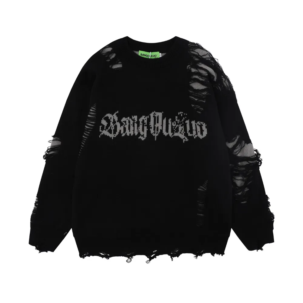 Versatile Solid Color Ripped Sweater