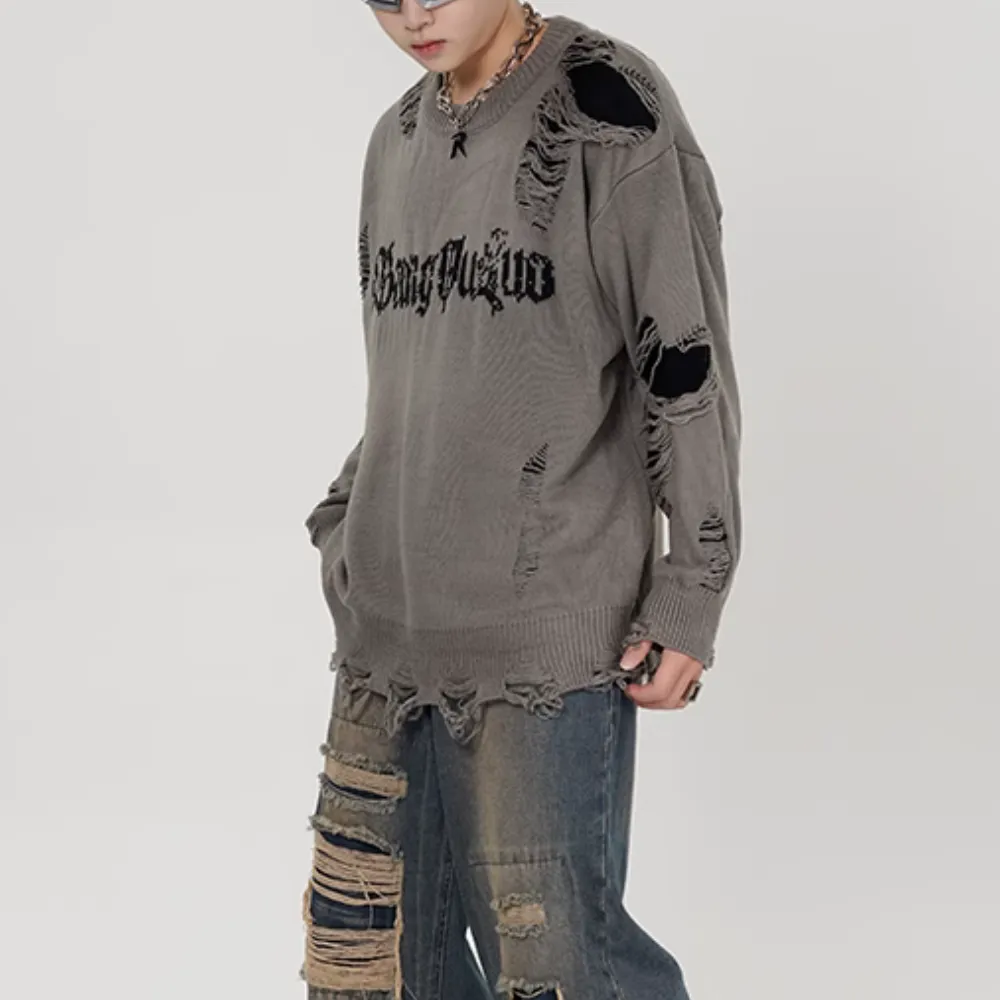 Versatile Solid Color Ripped Sweater