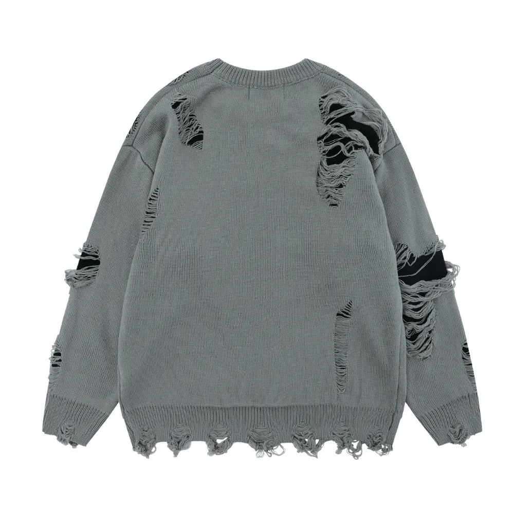 Versatile Solid Color Ripped Sweater