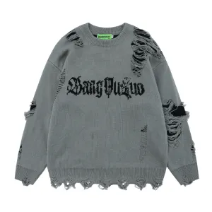 Versatile Solid Color Ripped Sweater