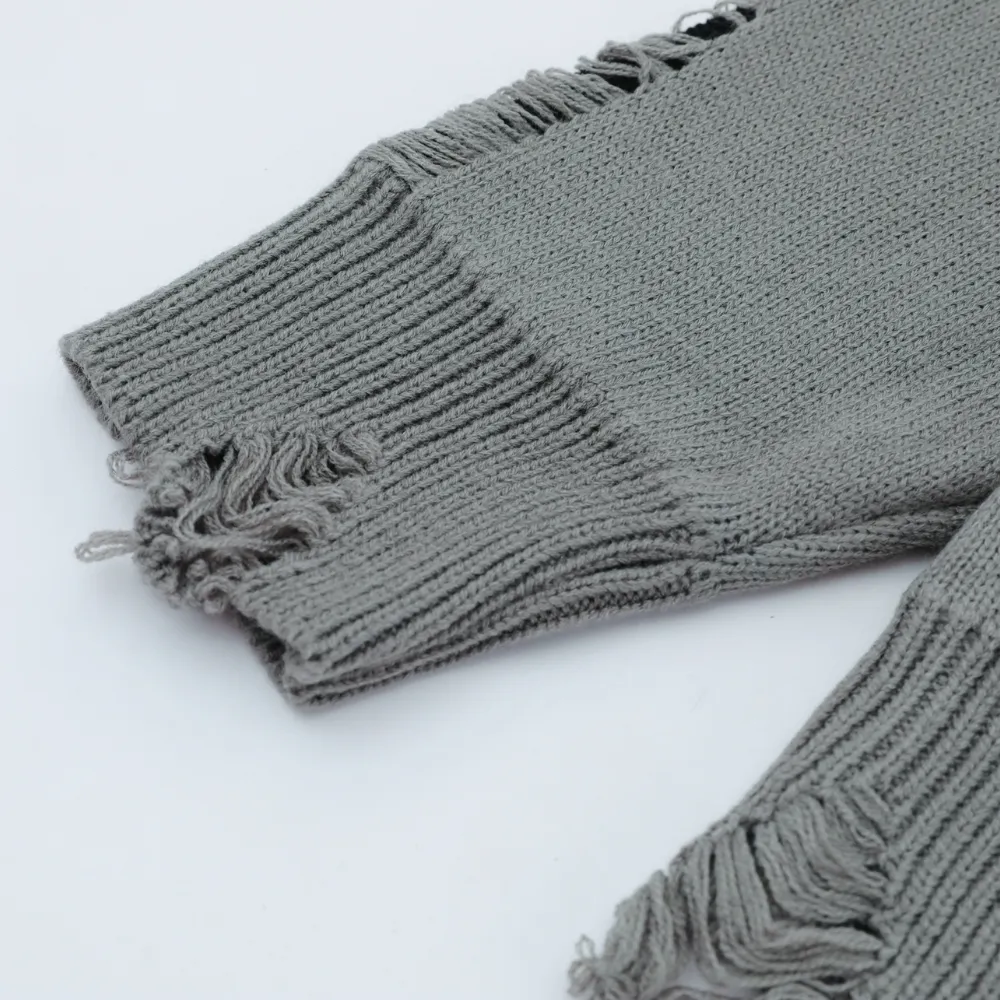 Versatile Solid Color Ripped Sweater