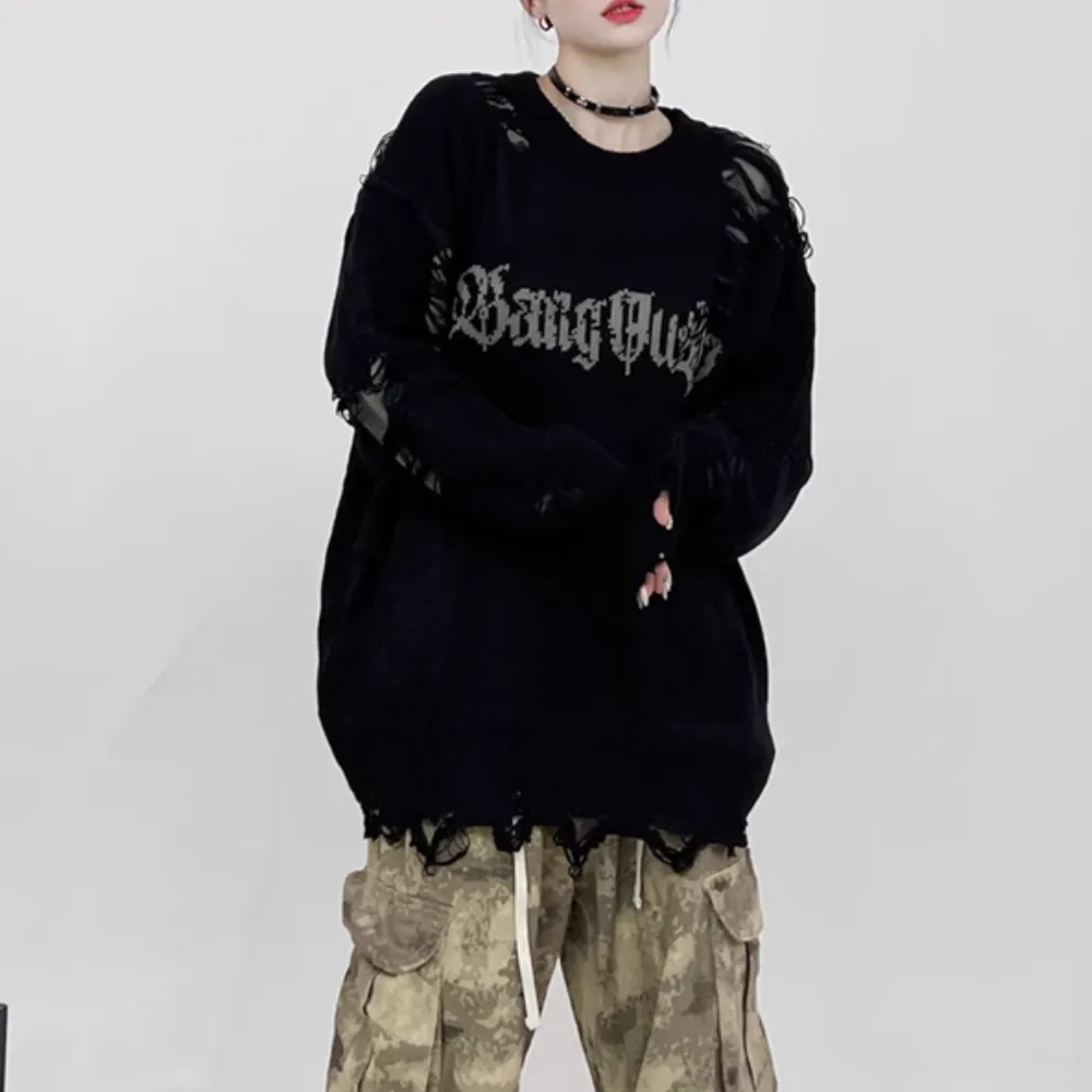Versatile Solid Color Ripped Sweater
