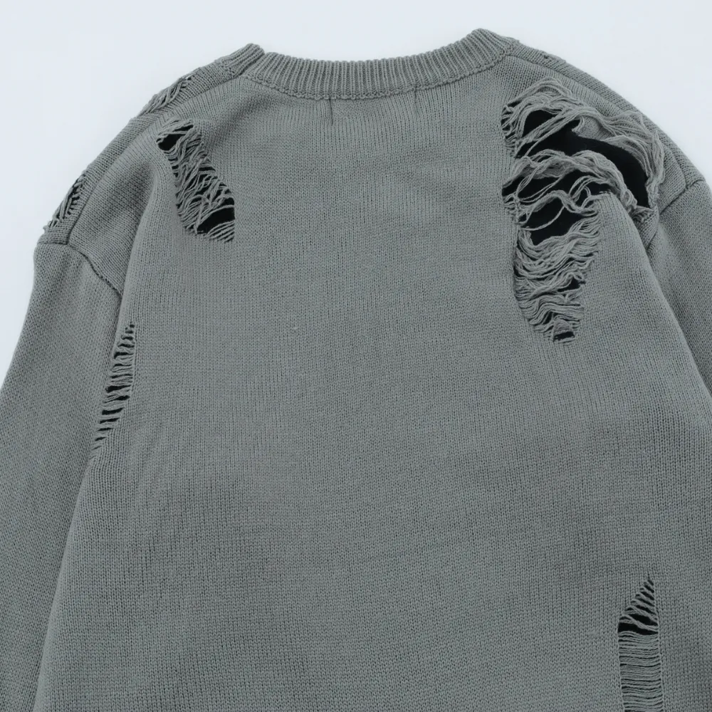 Versatile Solid Color Ripped Sweater
