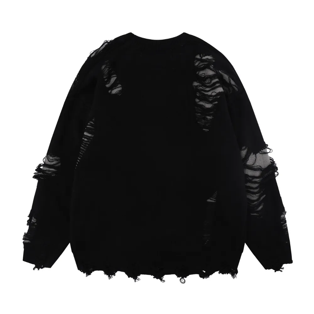 Versatile Solid Color Ripped Sweater