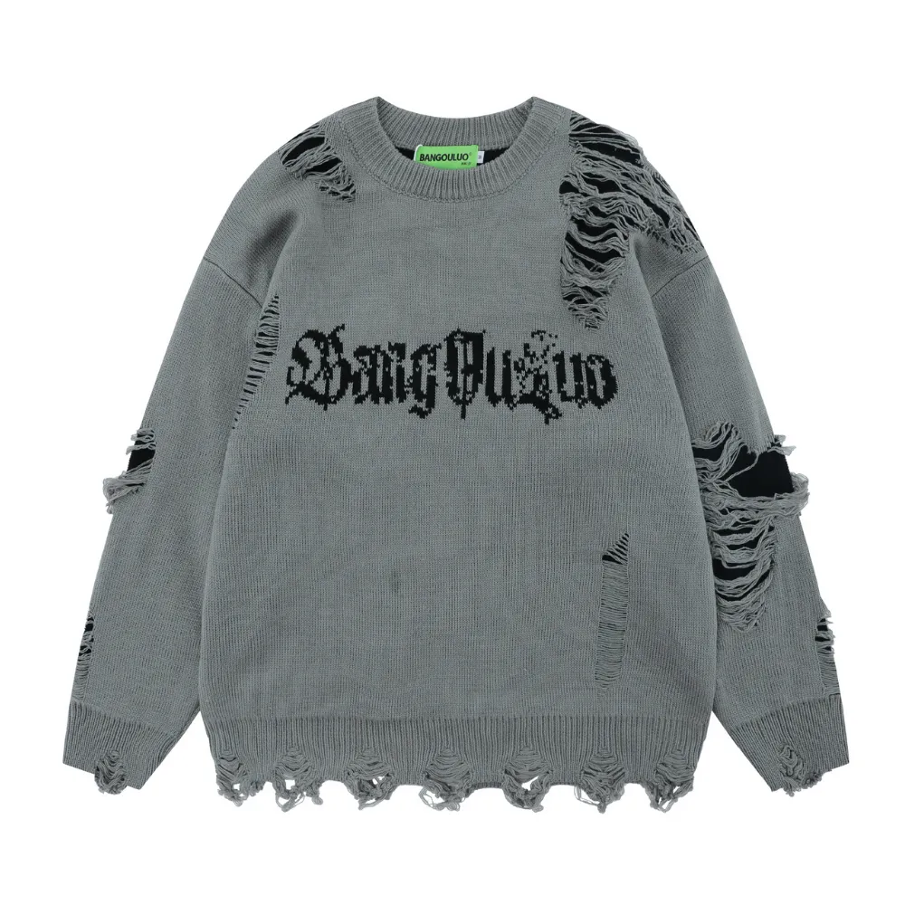 Versatile Solid Color Ripped Sweater