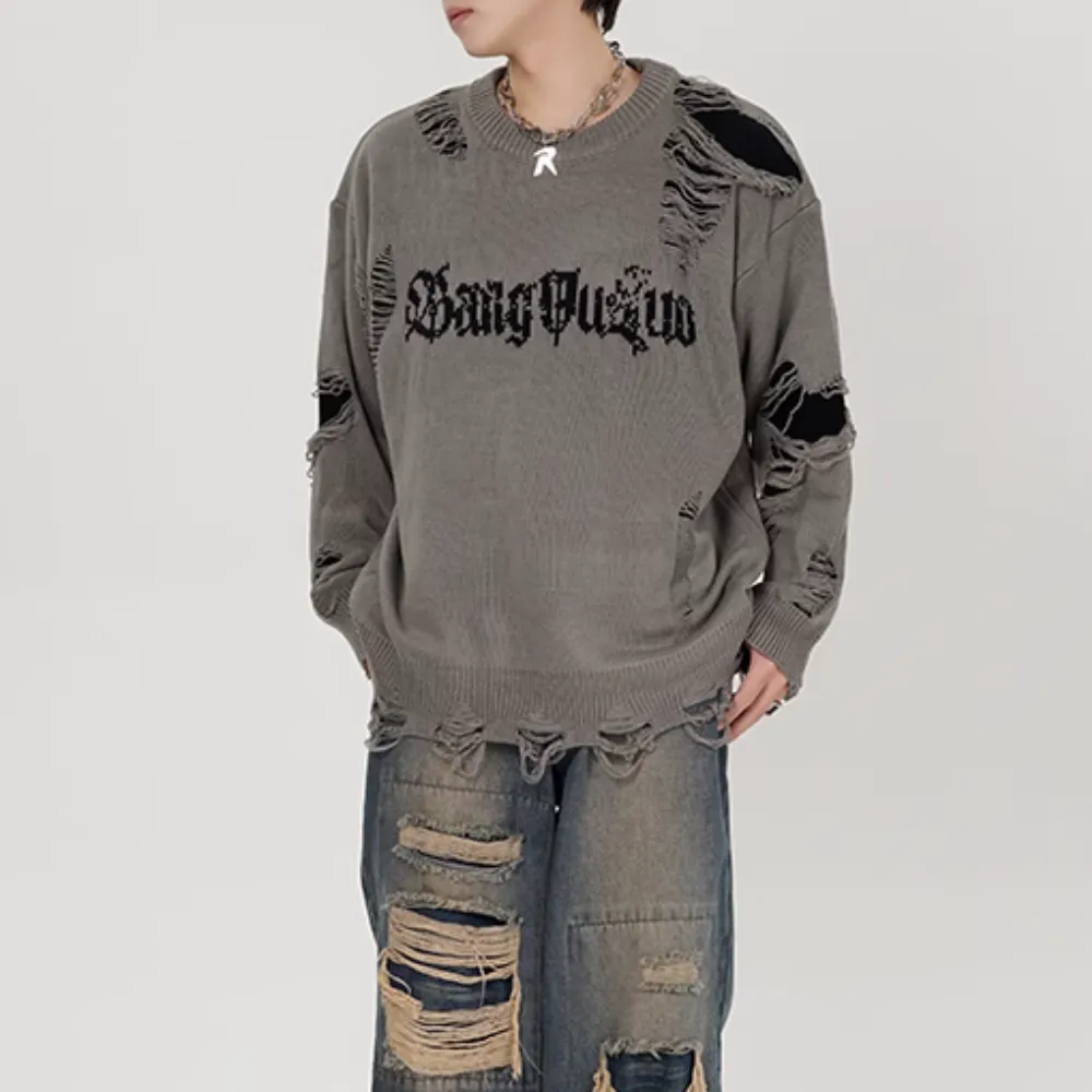 Versatile Solid Color Ripped Sweater