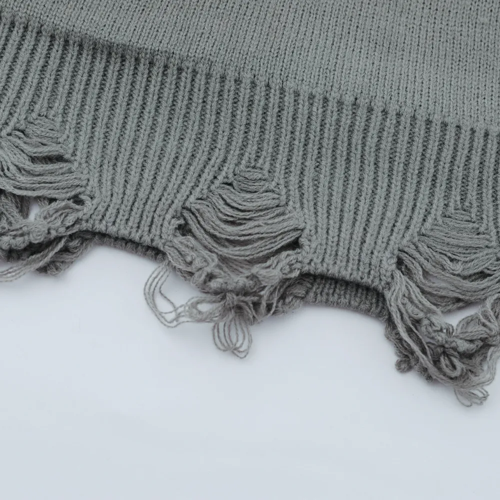 Versatile Solid Color Ripped Sweater
