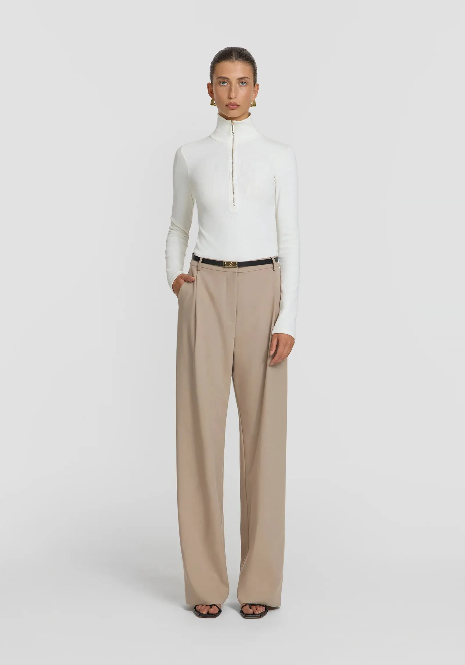VIKTORIA & WOODS - Rib Turtleneck W/Zip WHITE