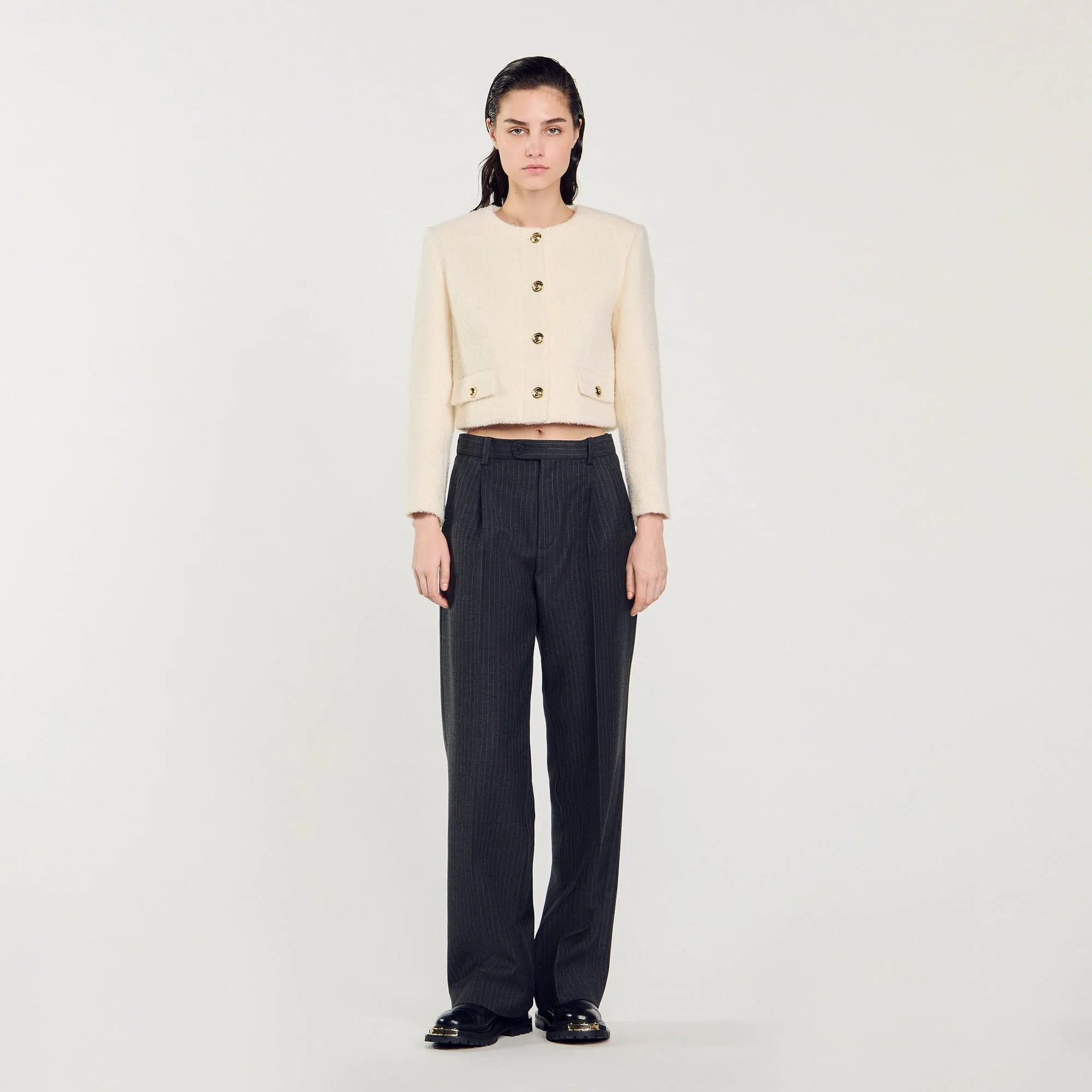 Walle Cropped Bouclé Wool Jacket White