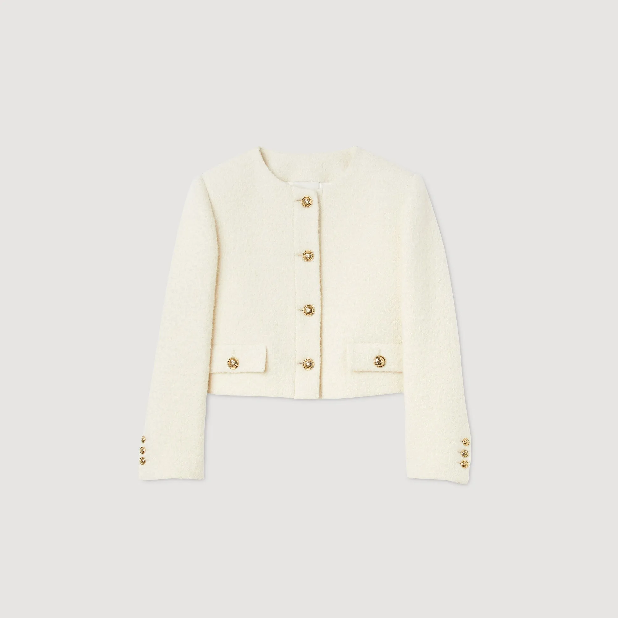Walle Cropped Bouclé Wool Jacket White
