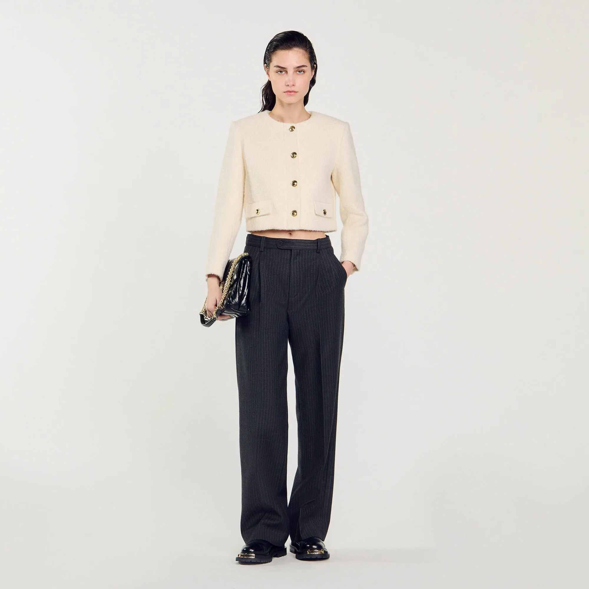 Walle Cropped Bouclé Wool Jacket White