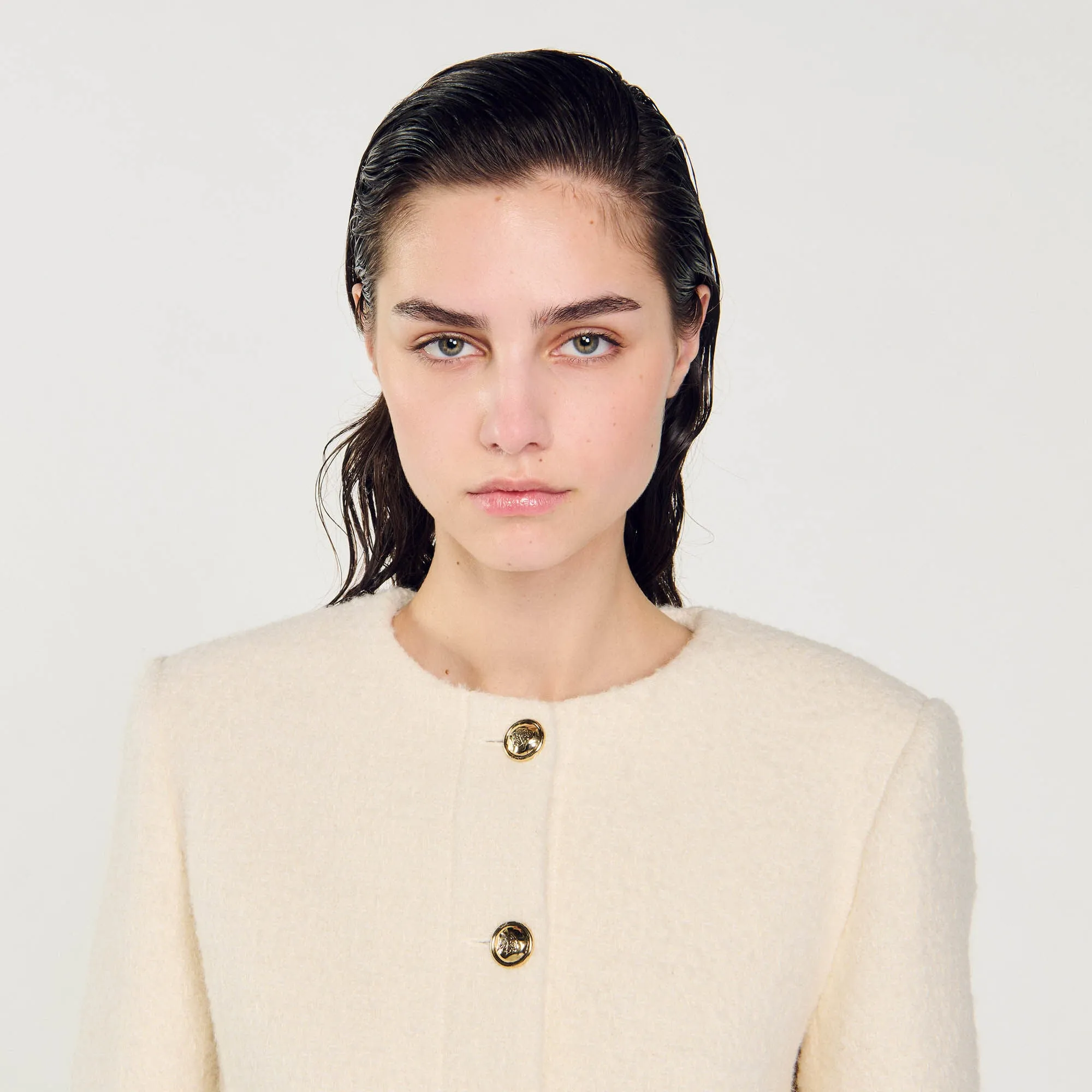 Walle Cropped Bouclé Wool Jacket White