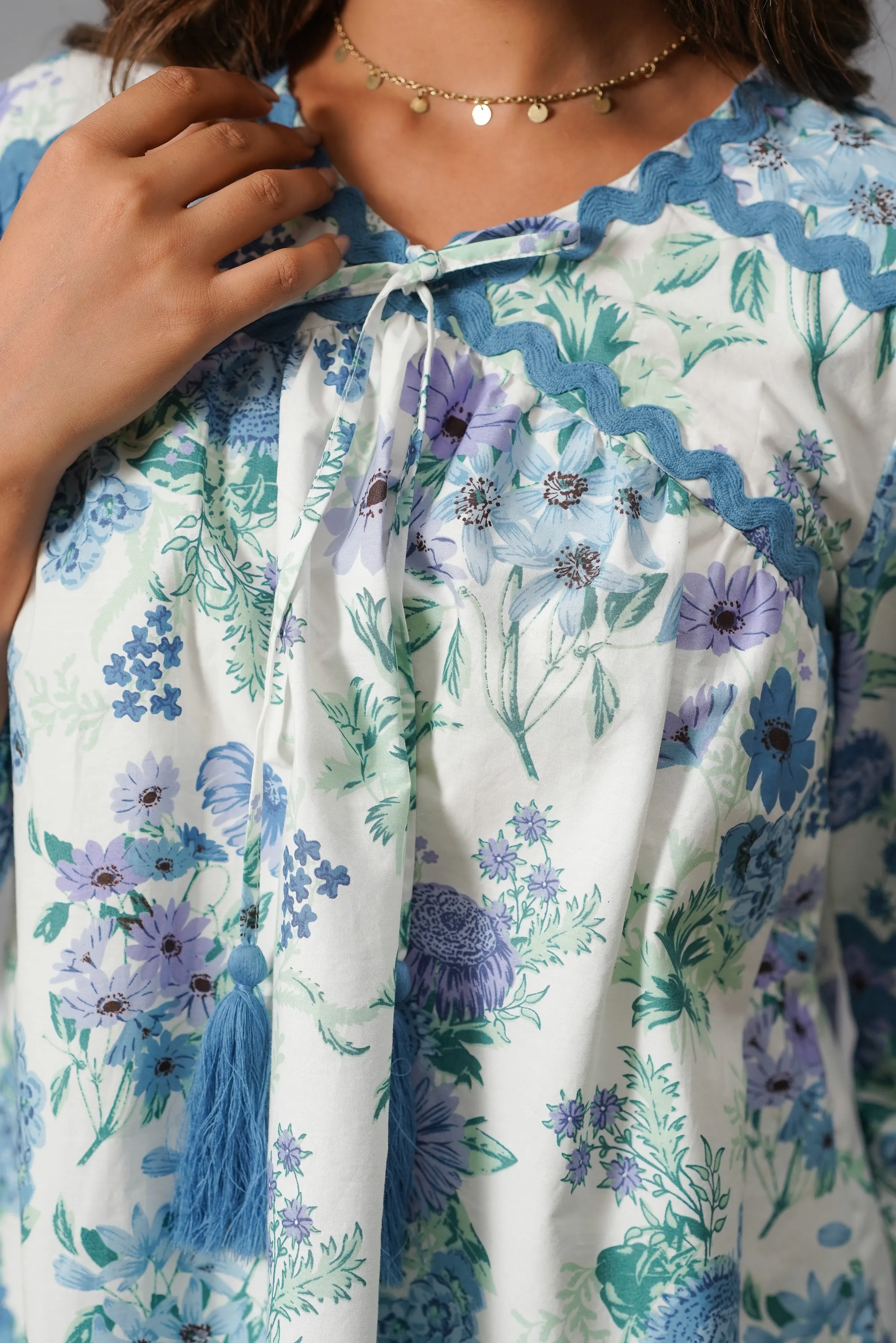 White and Blue Rayon Top