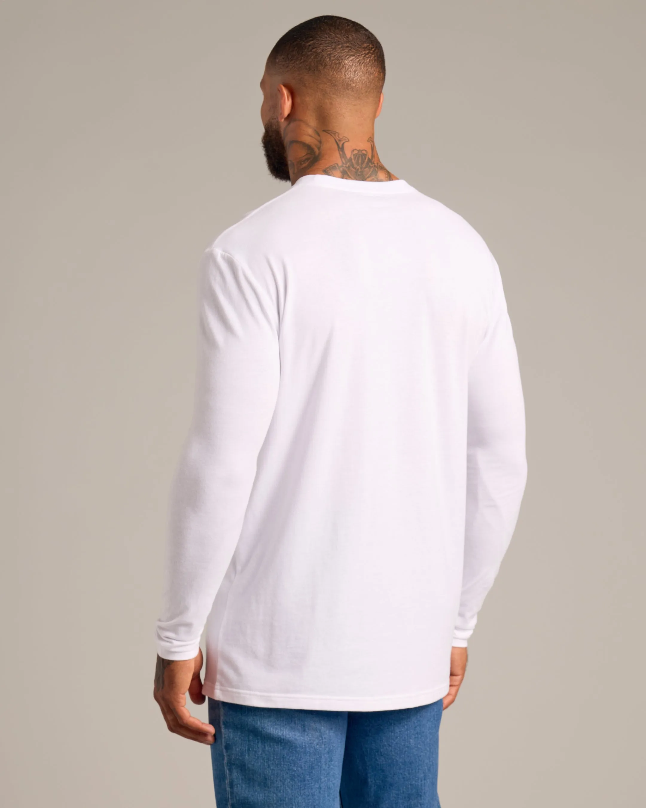 White Long Sleeve Crew Neck Tee