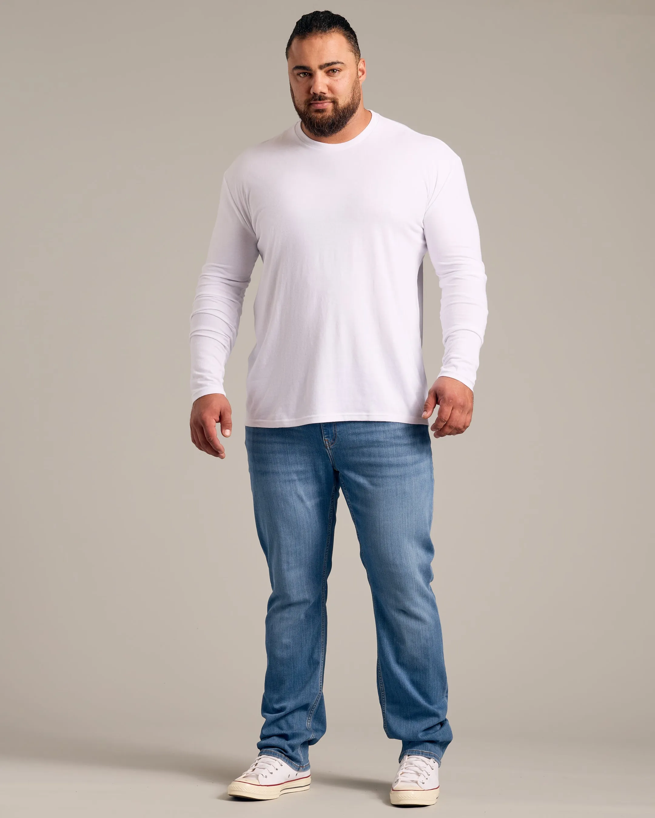 White Long Sleeve Crew Neck Tee