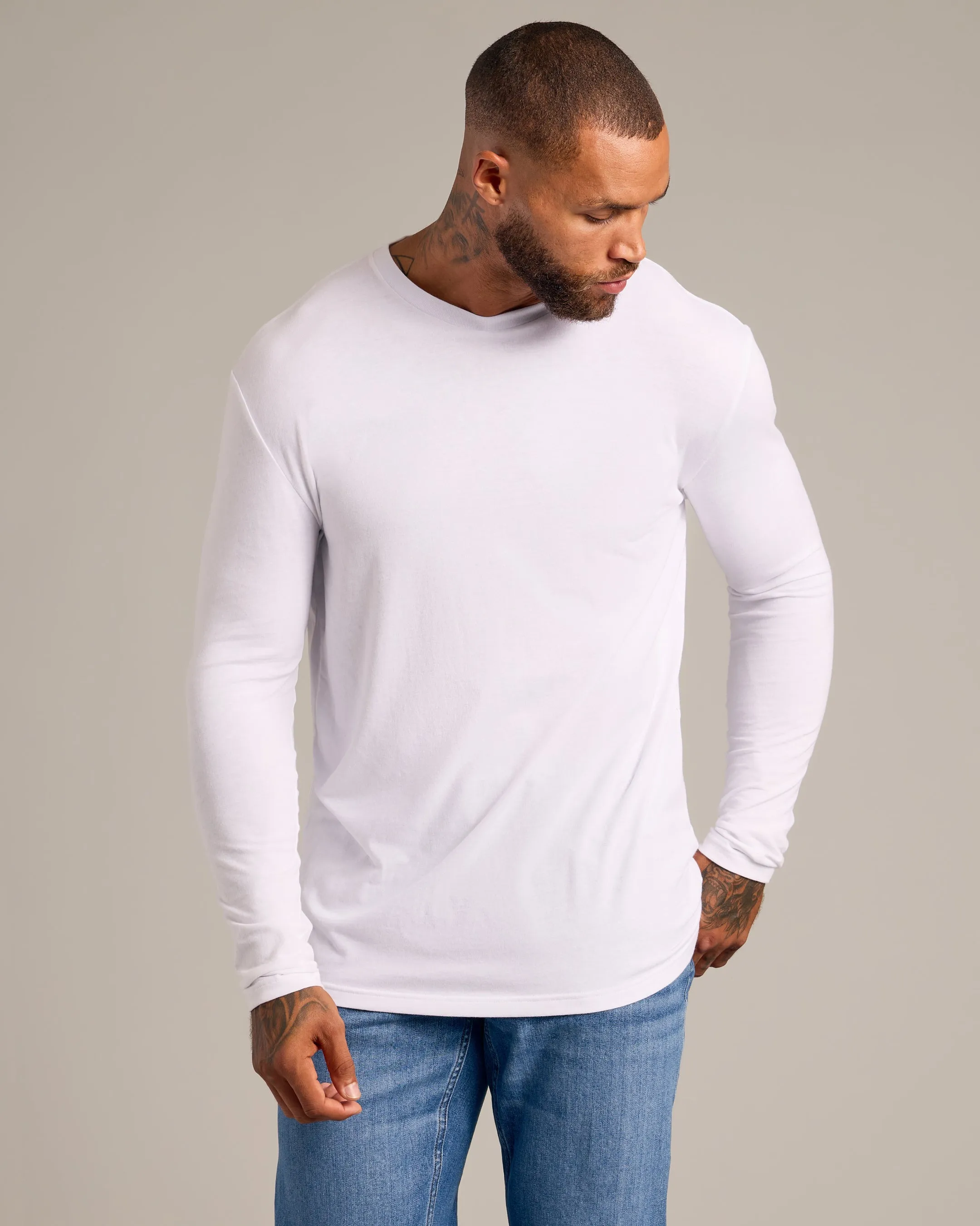 White Long Sleeve Crew Neck Tee