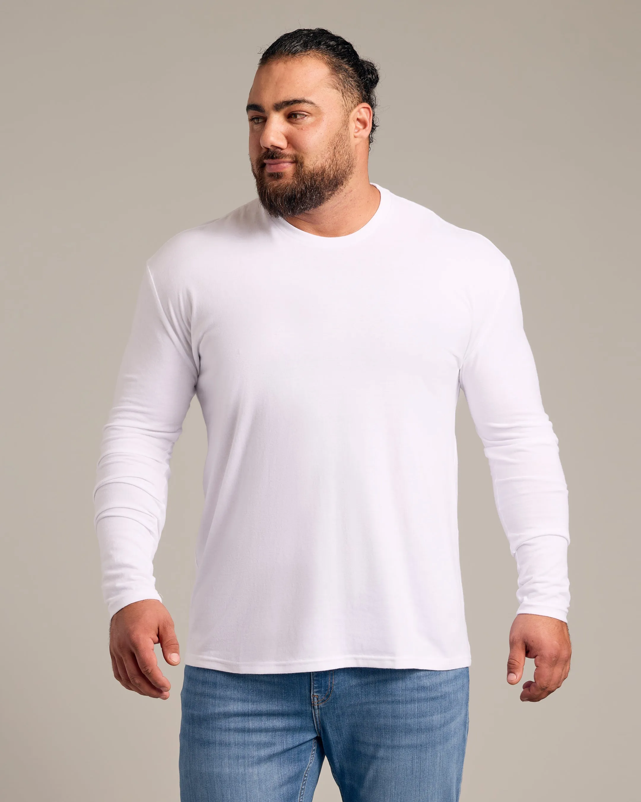 White Long Sleeve Crew Neck Tee