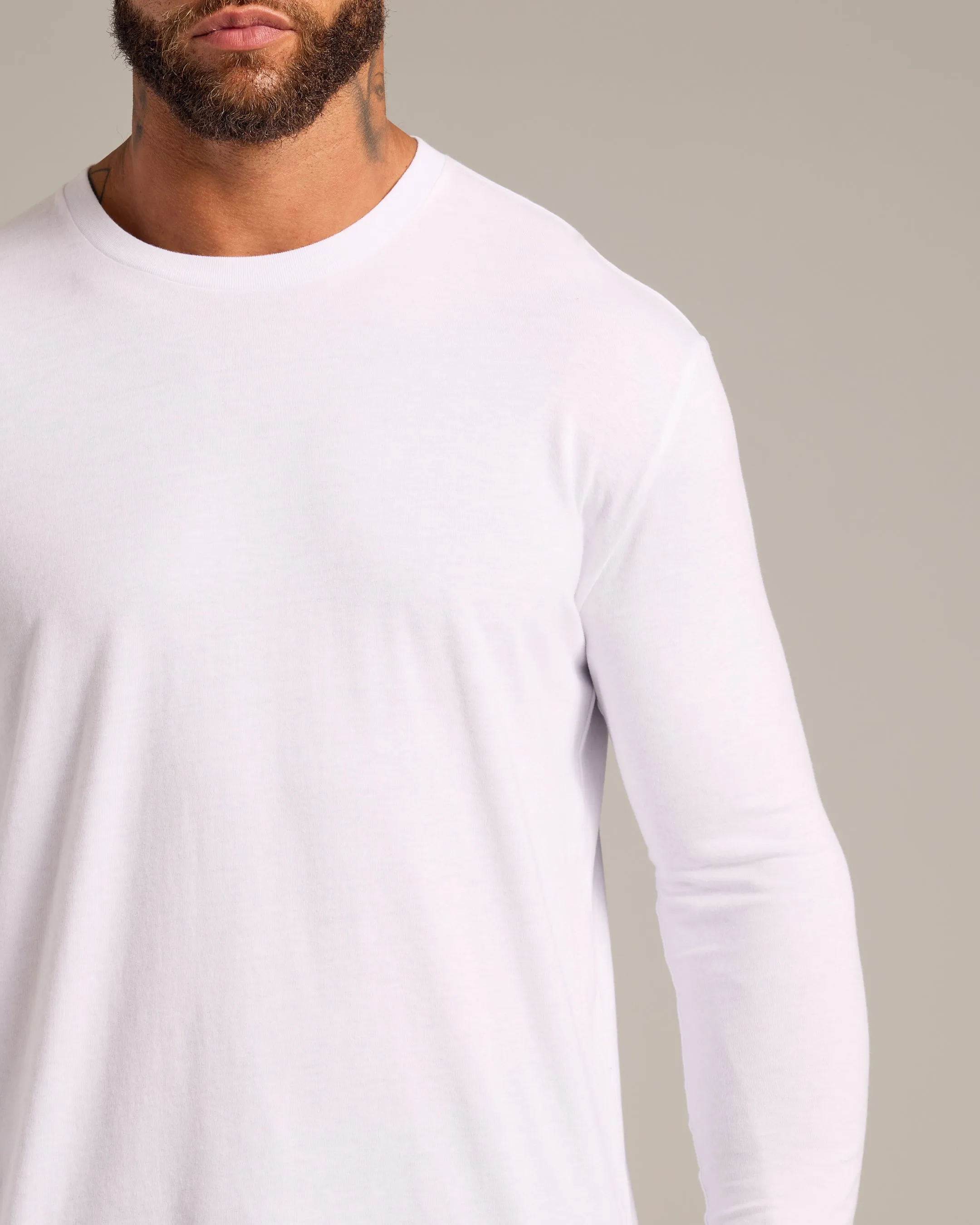 White Long Sleeve Crew Neck Tee