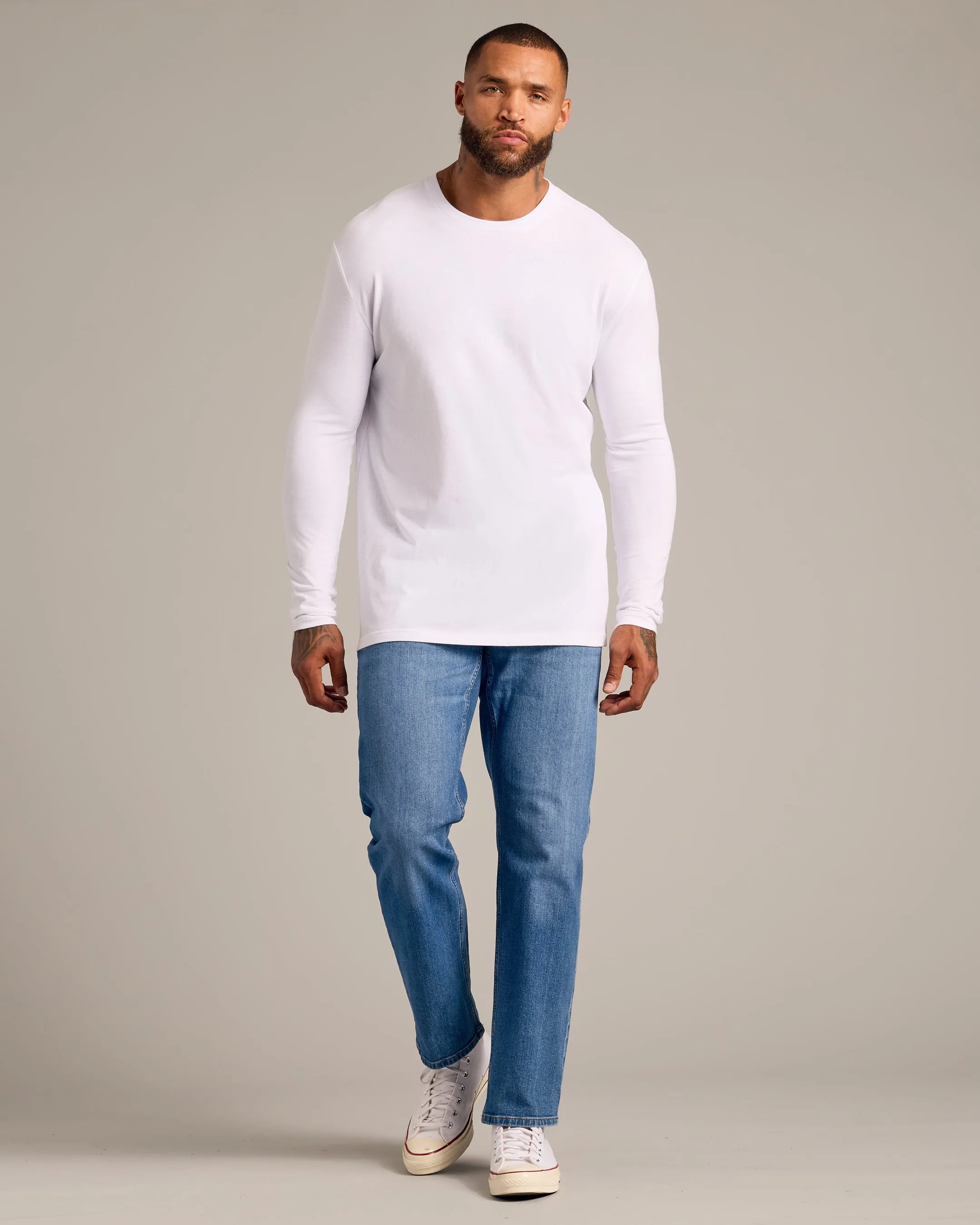 White Long Sleeve Crew Neck Tee