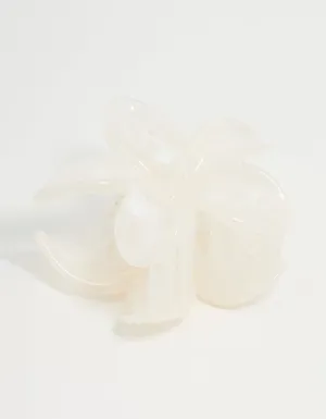 White Marble Frangipani Hair Claw Clip