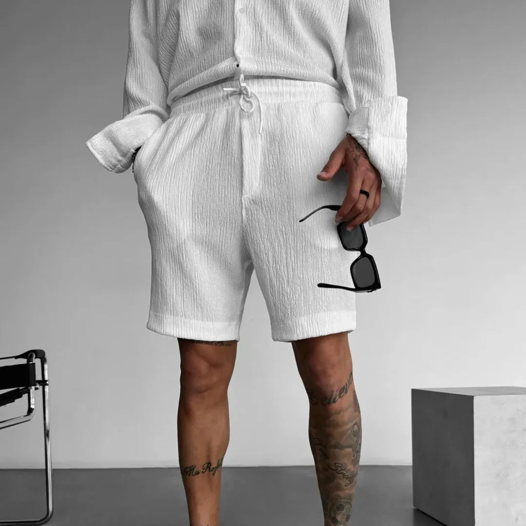 WHITE RELAXED FIT COTTON CRUSH SHORTS