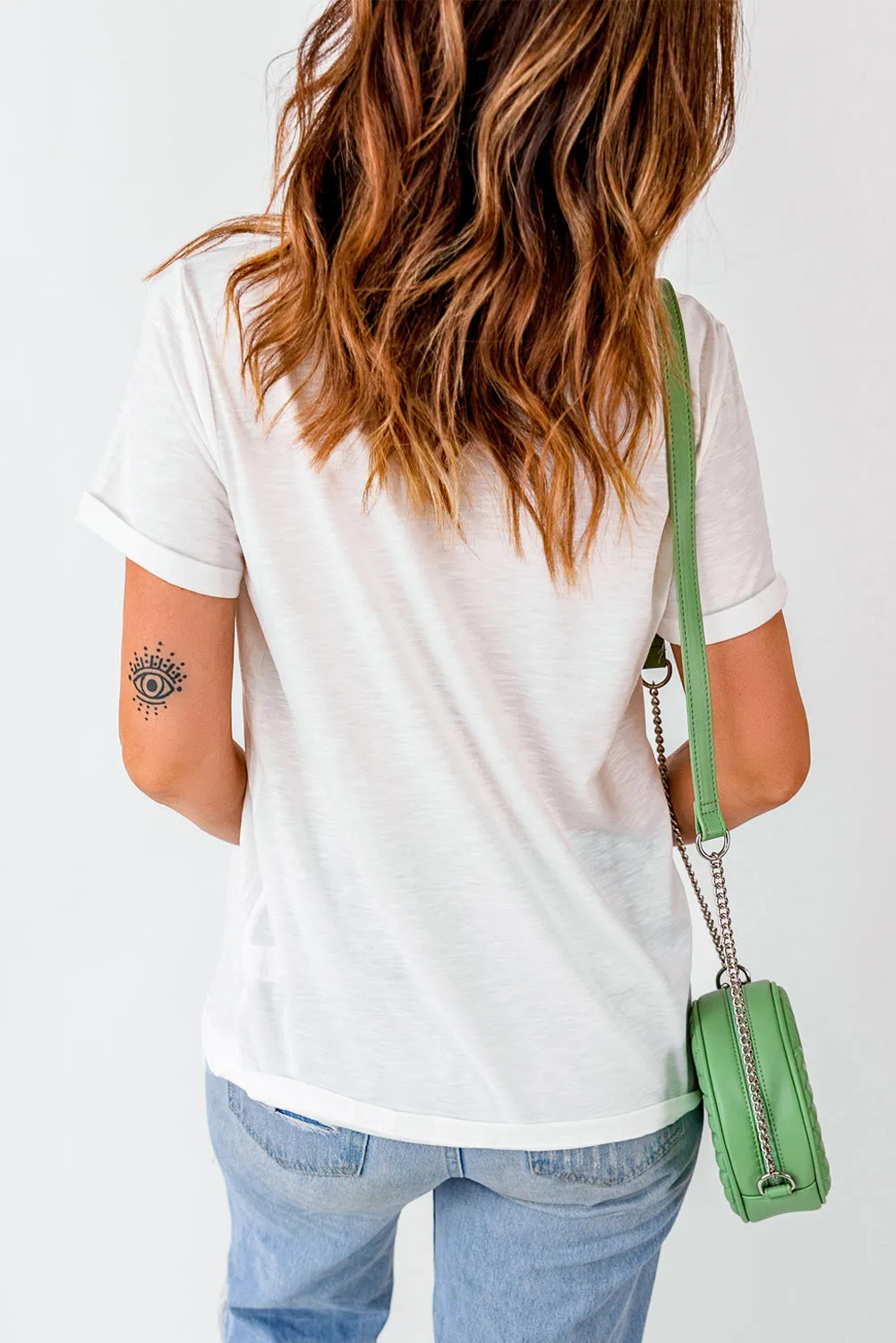 White St Patrick Shamrock Bowknot Printed Crewneck Tee