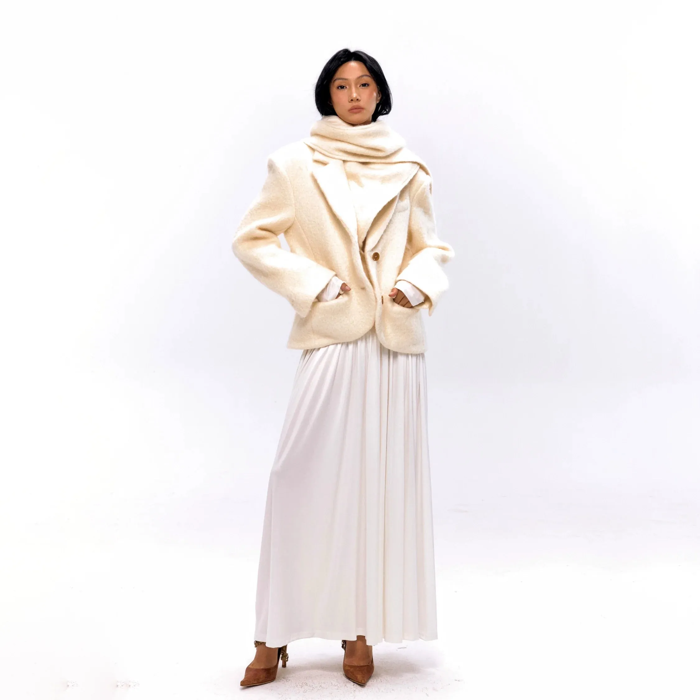 Winter Wool Blazer with Scarf