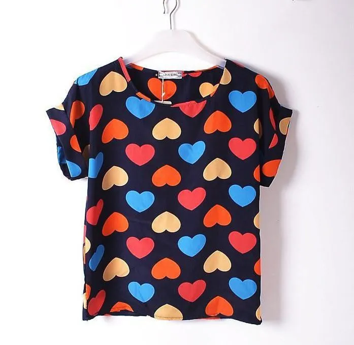 women blouses printed 22 patterns loose style chiffon short sleeve shirts woman clothing fashion Women tops tee and body