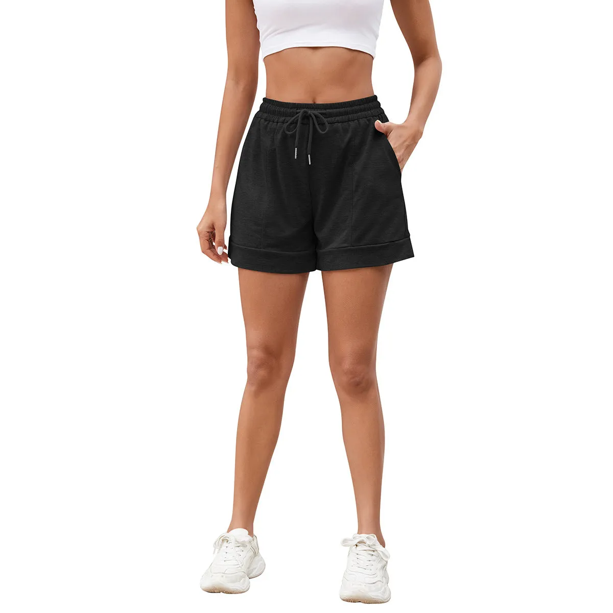 Women Knitted Breathable Drawstring Shorts