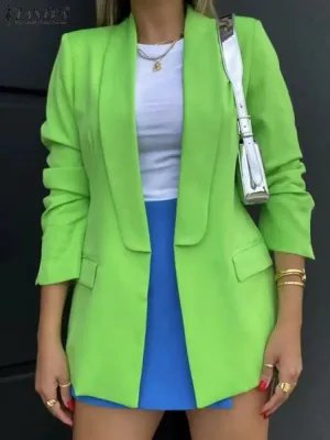 Women Office Long Sleeve Jacket Fashion Lapel Neck Blazers Solid Formal OL Suit Elegant