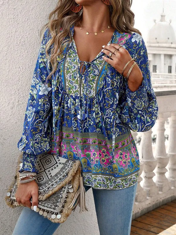 Women's Casual Boho V-neck Floral Blouse